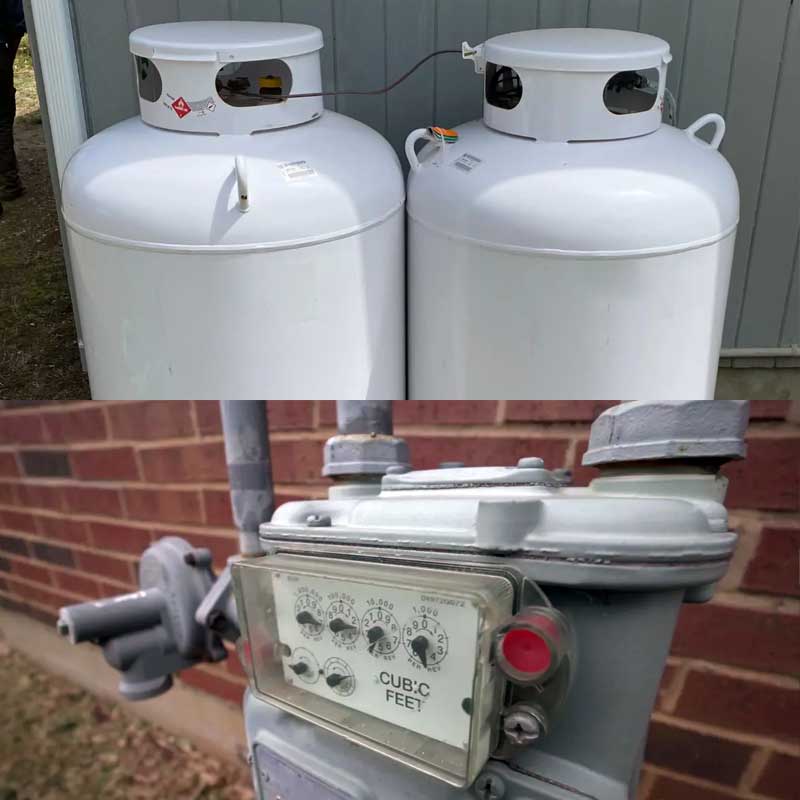 120 gallon propane tank with a natural gas meter